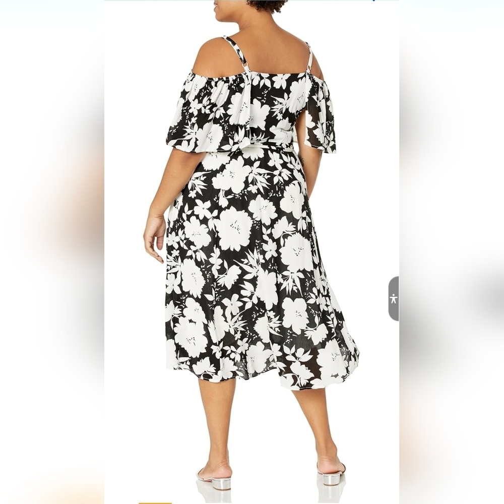 City Chic Black and White Floral Midi Dress